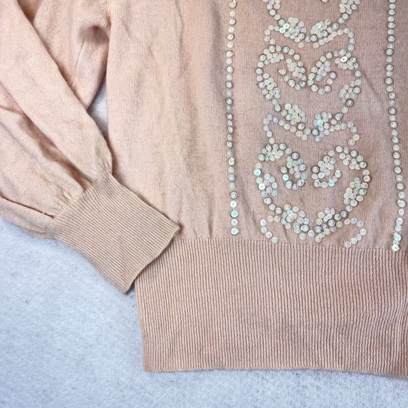 Vintage HORCHOW Womens M Pink Sequined Heart Wool Angora Puff Sleeve Sweater - Picture 10 of 14